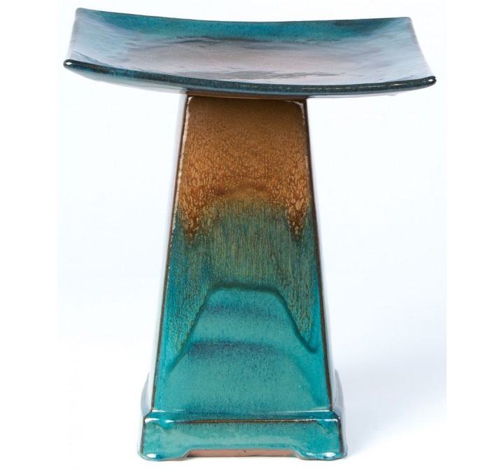 Alfresco Home Zen Bird Bath in Large Aqua - Front Angle
