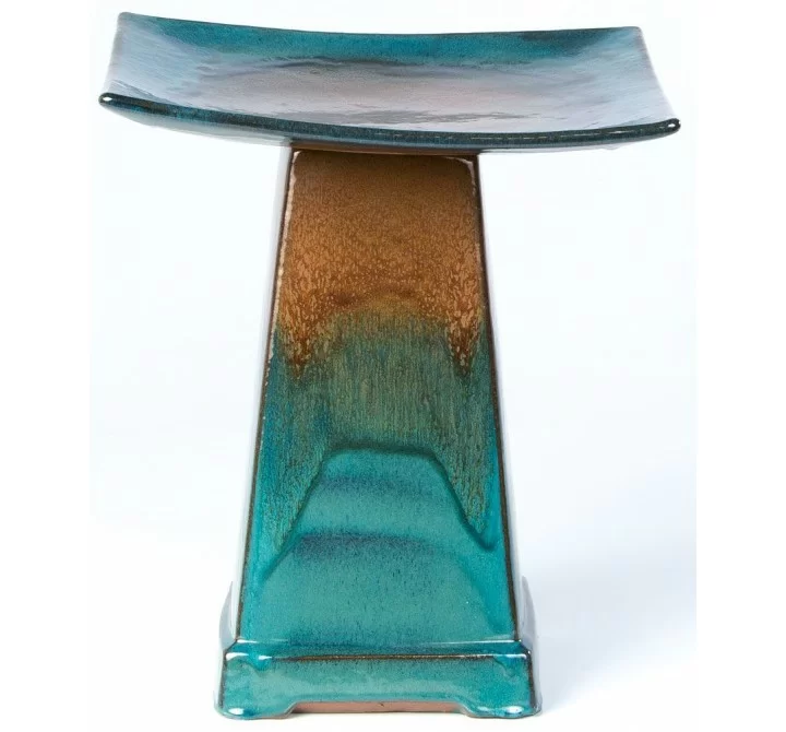 Alfresco Home Zen Bird Bath in Large Aqua - Front Angle
