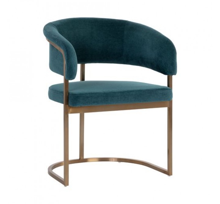 Sunpan Marris Dining Armchair Gold-Danny Teal - Front Side Angle