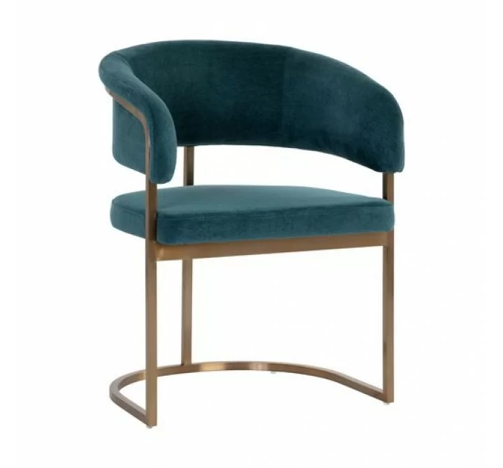 Sunpan Marris Dining Armchair Gold-Danny Teal - Front Side Angle
