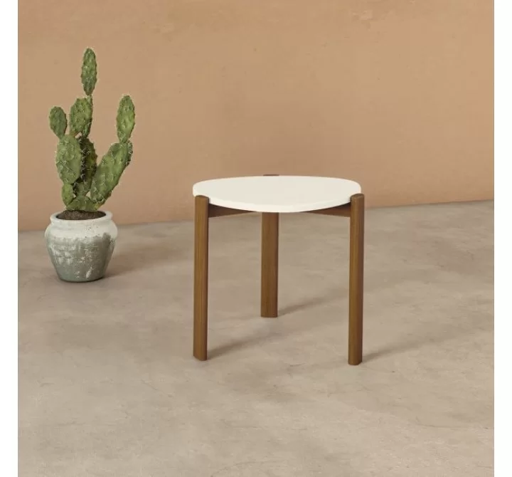 Manhattan Comfort Mid-Century Modern Gales End Table with Solid Wood Legs in Greige