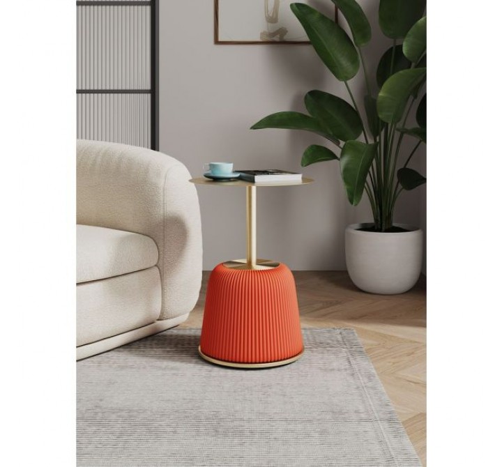 Manhattan Comfort Modern Anderson End Table 1.0 Upholstered in Leatherette with Gold Tabletop Orange