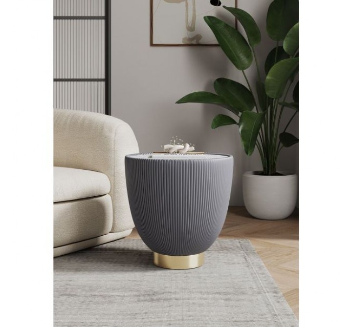 Manhattan Comfort Modern Anderson End Table 2.0 Upholstered in Leatherette with Ceramic Faux Marble Tabletop Grey