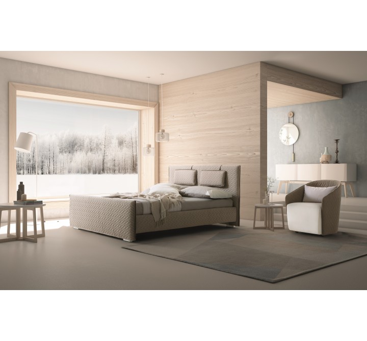 J&M Furniture Evergreen Light Taupe Queen Upholstered Platform Bed