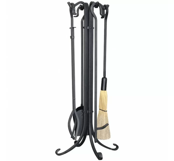 Mr. Bar-B-Q UniFlame® 5 Piece Black Wrought Iron Fireset with Crook Handles