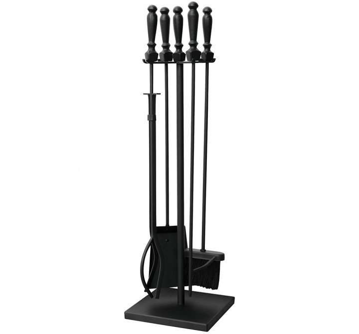 Mr. Bar-B-Q UniFlame® 5 Piece Black Wrought Iron Fireset with Ball Handles