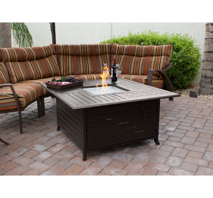 AZ Patio Heaters Outdoor Square Aluminum Fire Pit in Hammered Bronze - Lifestyle