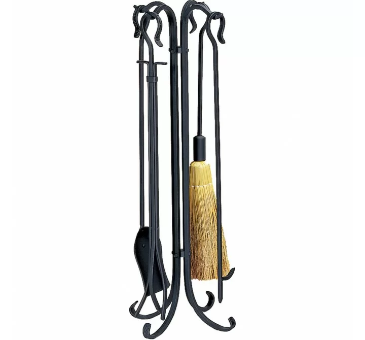 Mr. Bar-B-Q UniFlame® 5 Piece Black Wrought Iron Heavyweight Rustic Fireset with Crook Handles