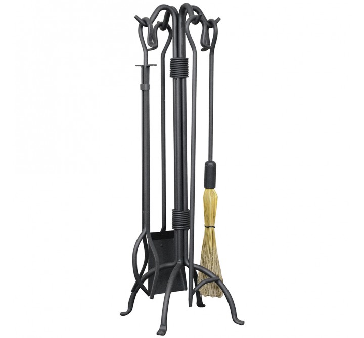 Mr. Bar-B-Q UniFlame® F-1155 5 Piece Olde World Iron Fireset with Crook Handles