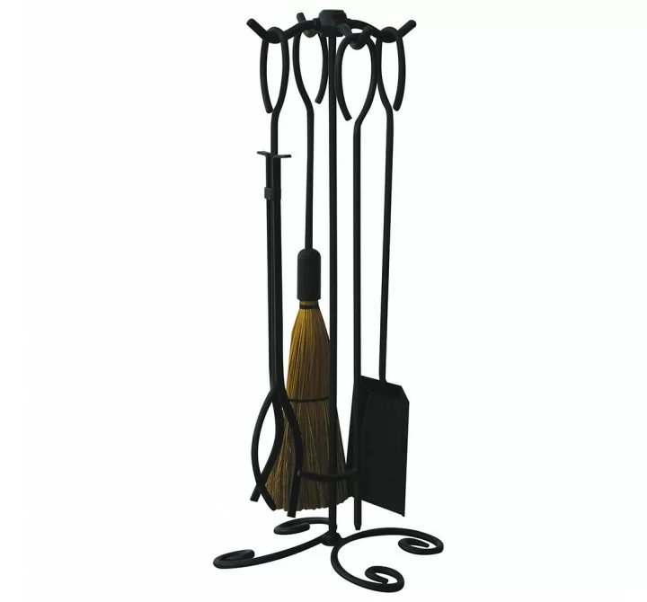 Mr. Bar-B-Q UniFlame® 5 Piece Black Wrought Iron Fireset with Ring Handles