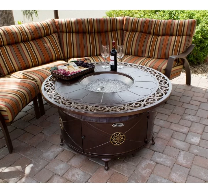 AZ Patio Heaters Outdoor Round Propane Aluminum Fire Pit with Scroll Design - Lifestyle