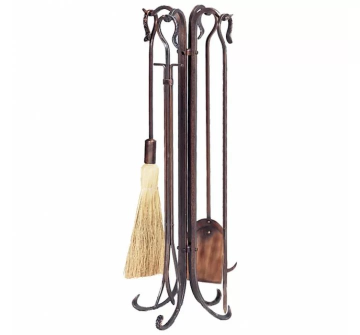 Mr. Bar-B-Q UniFlame® 5 Piece Antique Copper Hammered Finish Fireset with Crook Handles
