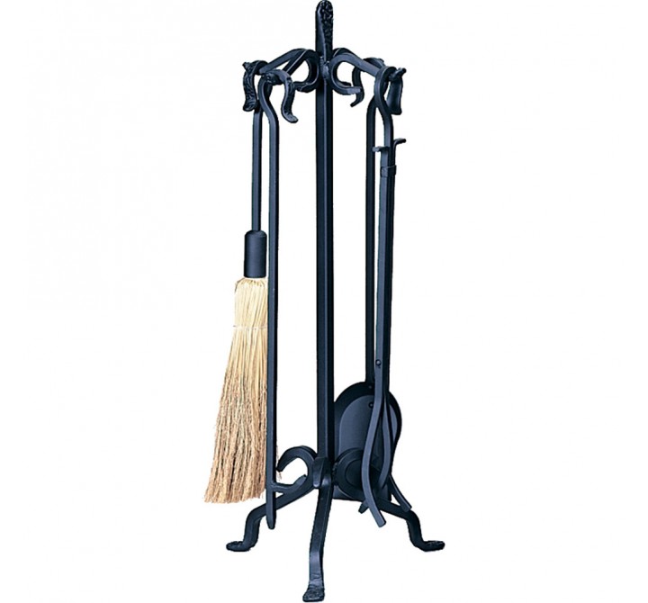 Mr. Bar-B-Q UniFlame® 5 Piece Heavyweight Black Wrought Iron Fireset with Crook Handles