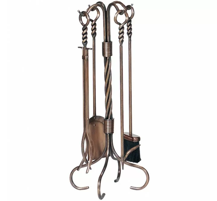 Mr. Bar-B-Q UniFlame® 5 Piece Antique Copper Finish Fireset with Ring/Twist Handles