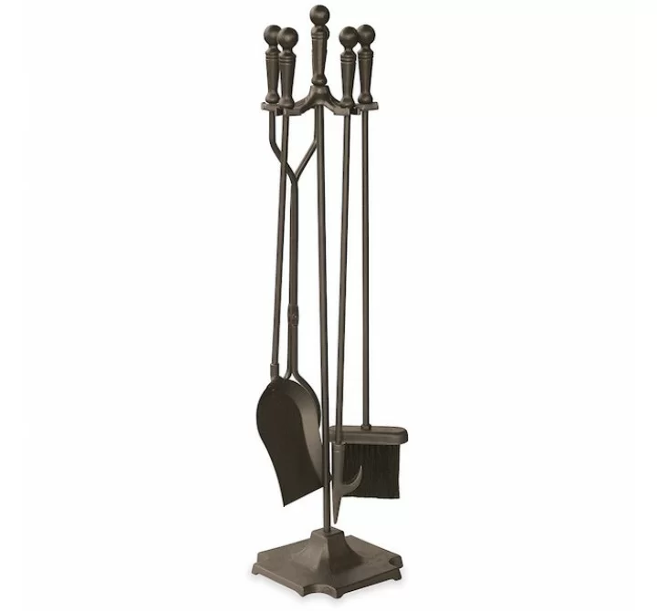 Mr. Bar-B-Q UniFlame® 5 Piece Bronze Finish Fireset with Ball Handles and Pedestal Base