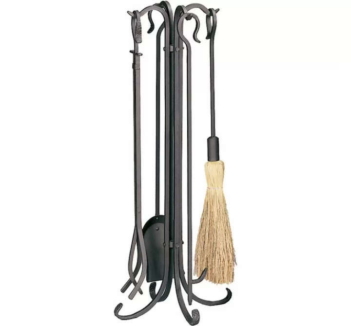 Mr. Bar-B-Q UniFlame® 5 Piece Bronze Finish Heavyweight Rustic Fireset with Crook Handles
