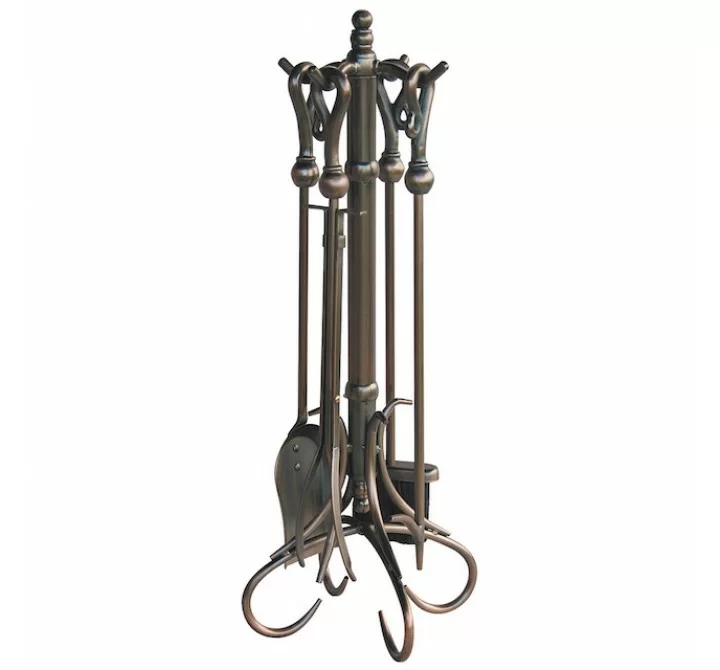 Mr. Bar-B-Q UniFlame® 5 Piece Venetian Bronze Finish Fireset with Heavy Crook Handles