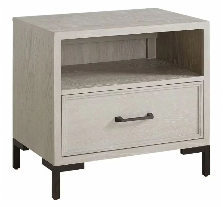 Alpine Furniture Bradley Nightstand in Antique White - Front Side Angle