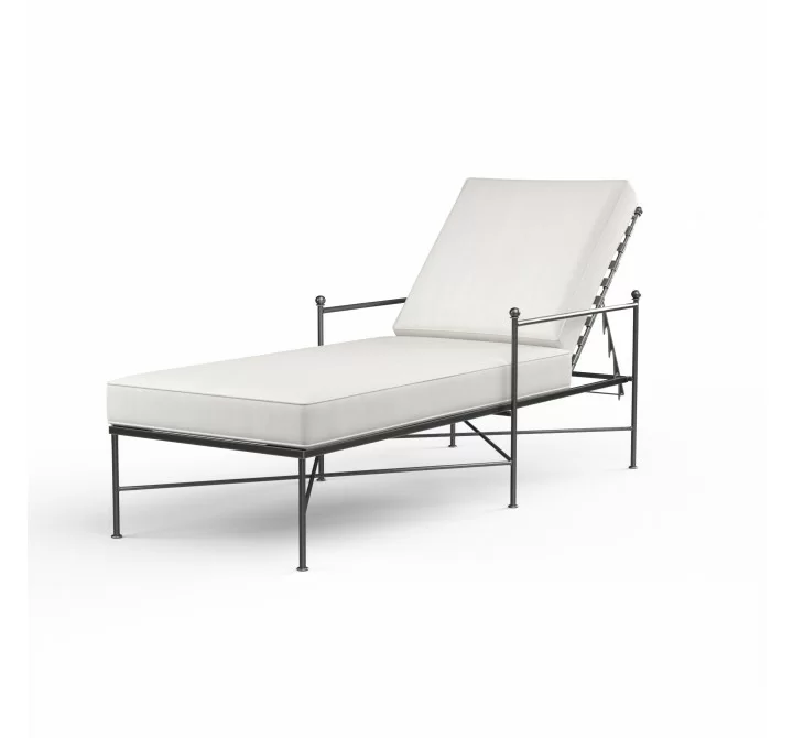 Provence Chaise Lounge in Canvas Flax w/ Self Welt - Front Side Angle