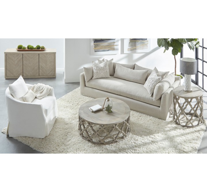 Essentials For Living Faye Slipcover Swivel Club Chair in Mineral Birch - Lifestyle