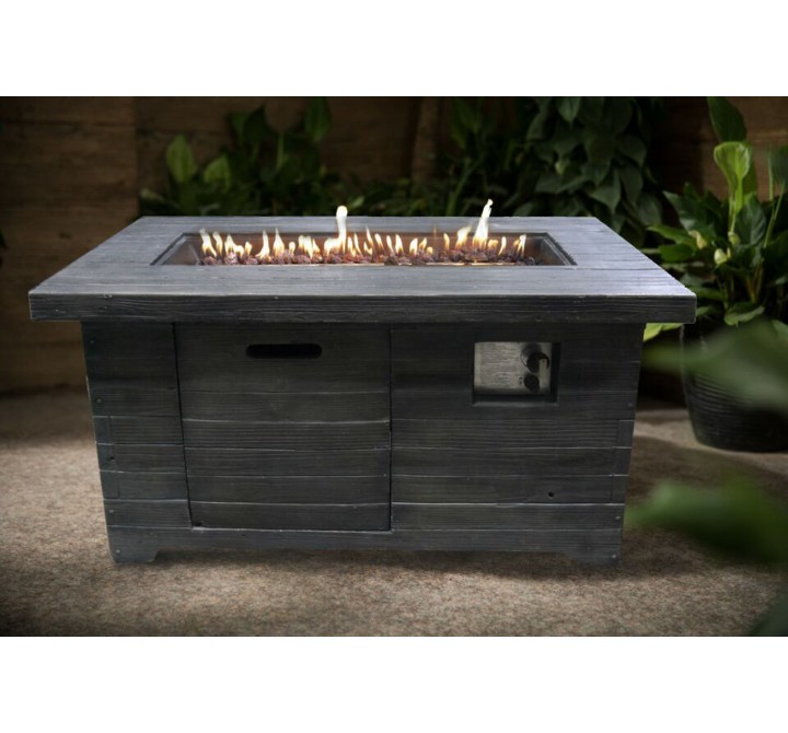 Crawford and Burke Alcedo Weathered Brown Wood Rectangular Gas Fire Pit, Lifestyle