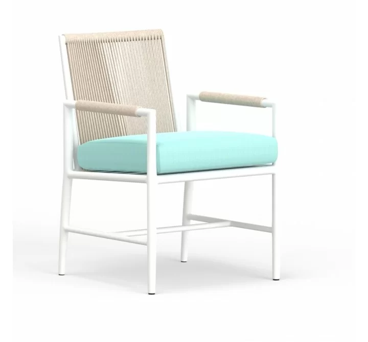 Sabbia Dining Chair in Dupione Celeste, No Welt - Front Side Angle