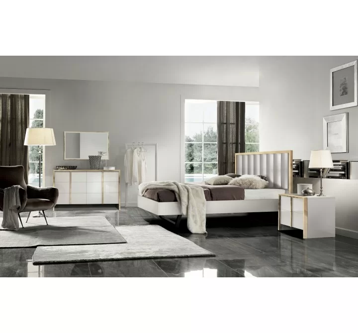 J&M Furniture Fiocco Premium White and Gold Panel Bedroom Set