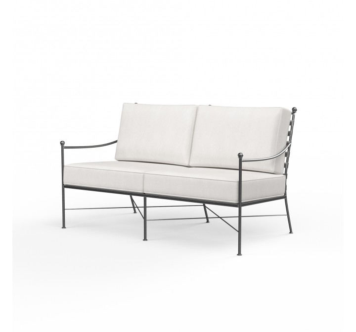 Provence Loveseat in Canvas Flax w/ Self Welt - Front Side Angle