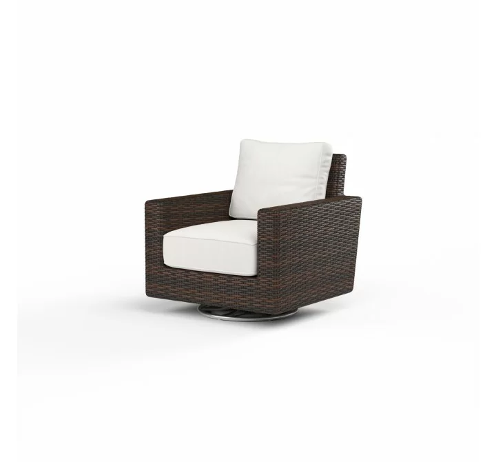 Montecito Swivel Rocker Club Chair in Canvas Flax w/ Self Welt - Front Side Angle