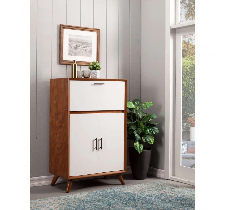 Flynn Large Bar Cabinet w/Drop Down Tray in Acorn/White - Lifestyle