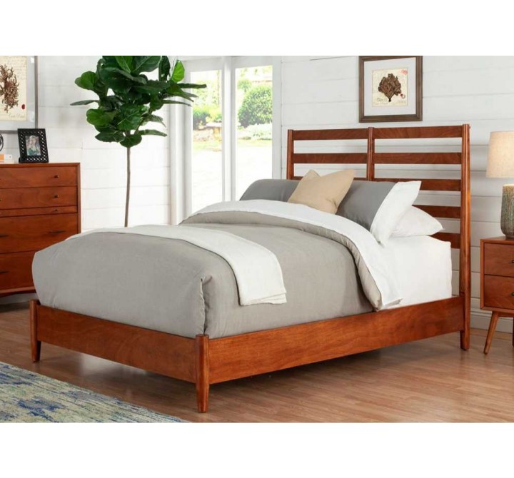 Flynn Retro California King Bed w/Slat Back Headboard in Acorn - Lifestyle