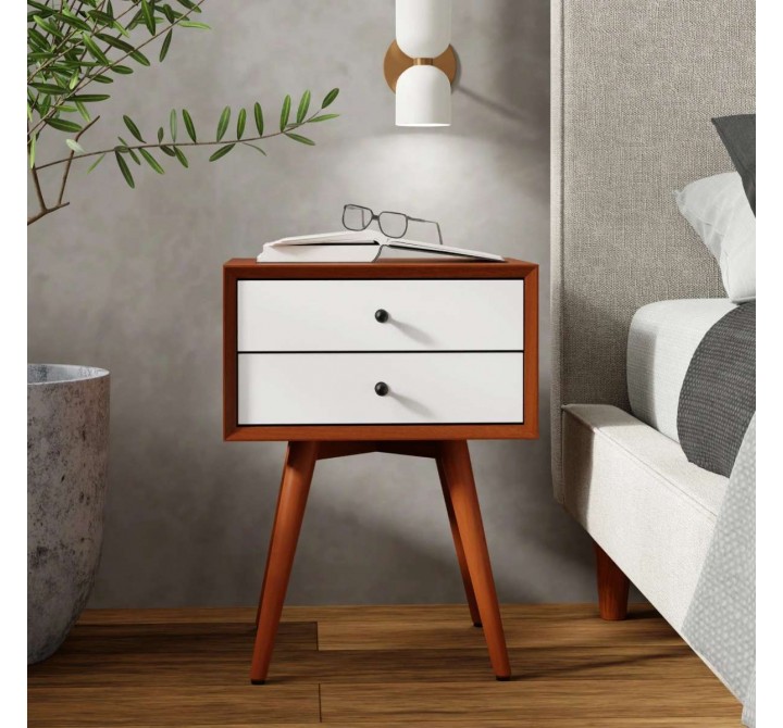 Flynn Small Nightstand in Acorn & White - Lifestyle