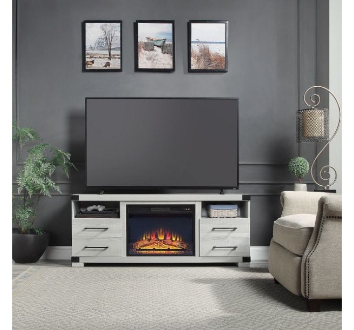 Manhattan Comfort Richmond 60" Fireplace with 2 Drawers and 2 Shelves in Grey