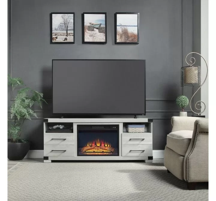 Manhattan Comfort Richmond 60" Fireplace with 2 Drawers and 2 Shelves in Grey