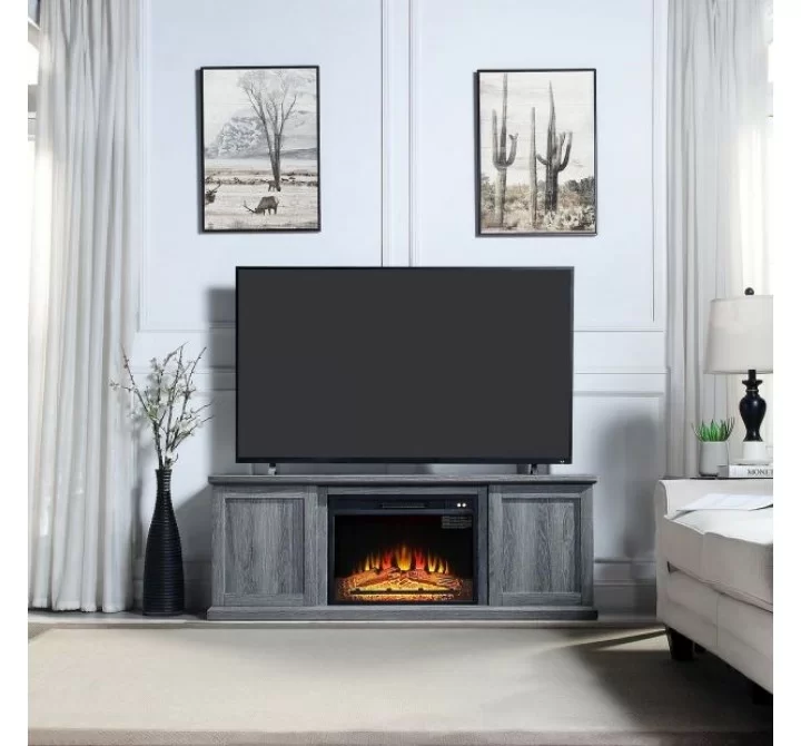 Manhattan Comfort Franklin 60" Fireplace with 2 Doors in Grey