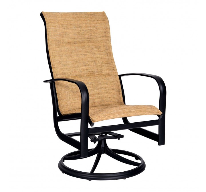 Woodard Fremont Padded Sling High Back Swivel Rocking Dining Armchair