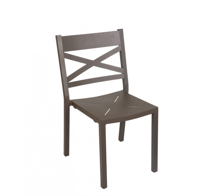 Fresco - Cross Back Stacking Side Chair - Powder Coated Aluminum - Bronze