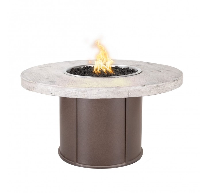 The Outdoor Plus Fresno 43" Steel and Wood Grain Fire Table Ivory finish