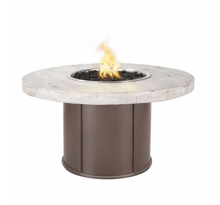 The Outdoor Plus Fresno 43" Steel and Wood Grain Fire Table Ivory finish