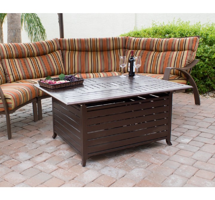AZ Patio Heaters Outdoor Aluminum Rectangular Fire Pit in Hammered Bronze - Lifestyle