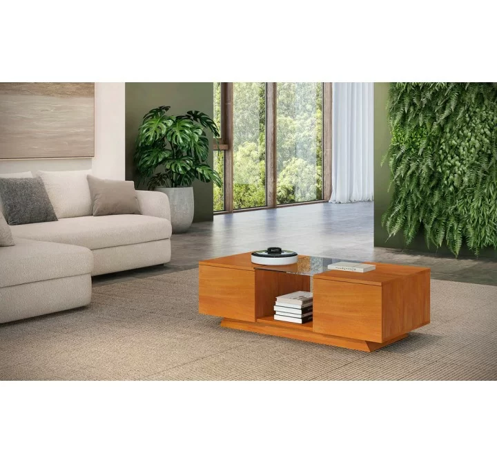 Furnitech 53" Sleek Contemporary Coffee Table in a Light Cherry Finish - Lifestyle
