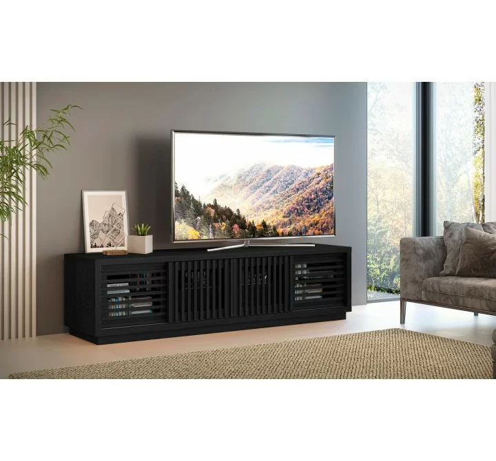 Furnitech 82" Contemporary Rustic TV Stand Media Console in Ebony American White Oak - Lifestyle