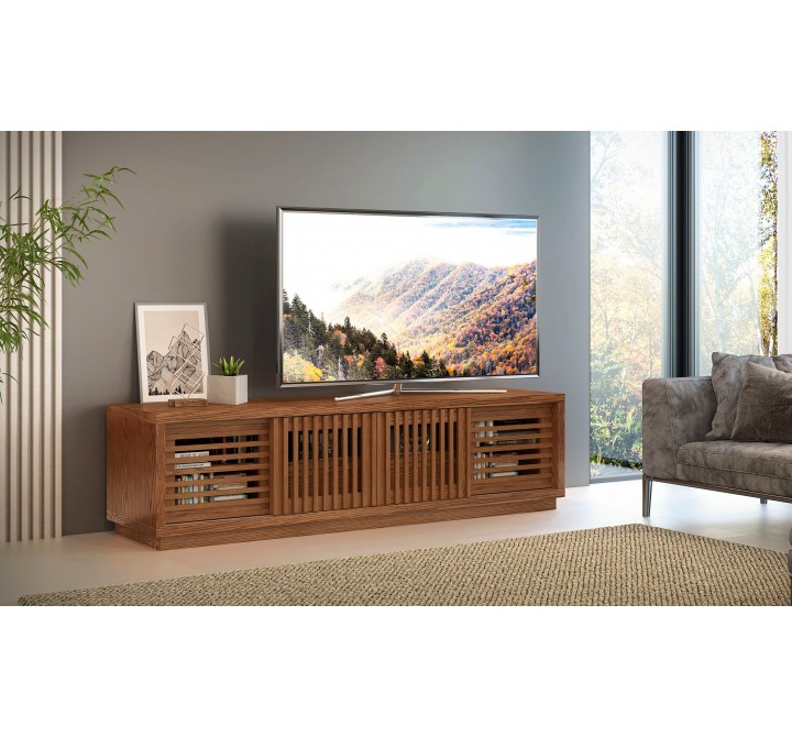 Furnitech Oliver 82" Media Console In A Rich Honey Oak Finish - lifestyle