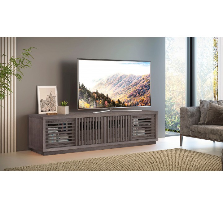 Furnitech Oliver 82" Oak Media Console In A Stunning Coastal Grey Finish - lifestyle