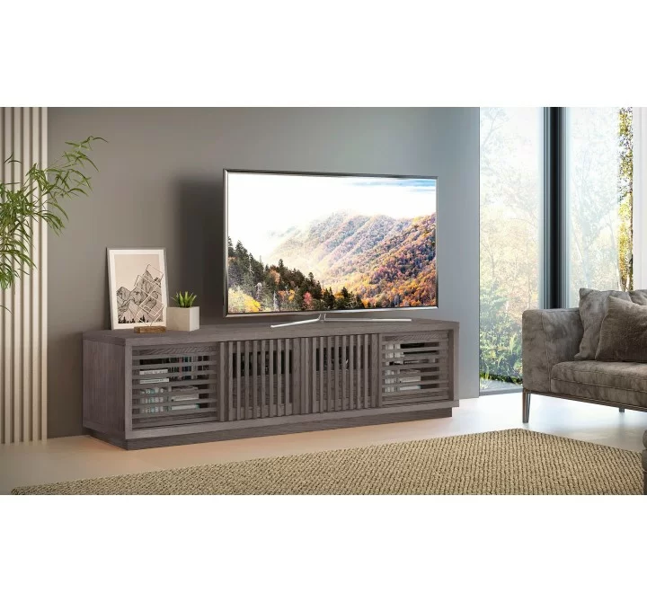 Furnitech Oliver 82" Oak Media Console In A Stunning Coastal Grey Finish - lifestyle