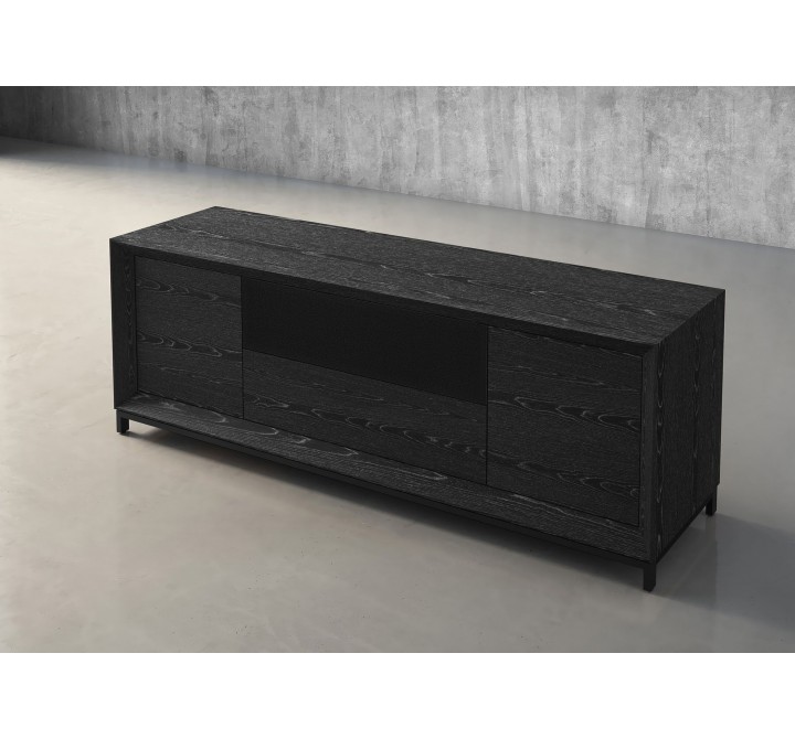 Furnitech Rafaela 86" Awesome Oak Media Console In Ebony With A Solid Steel Base - angled