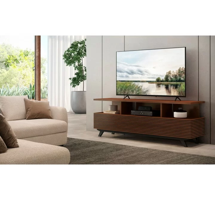 Furnitech Tango 75" Contemporary Media Console In A Rich Cognac Finish Over Brazilian Cherry - lifestyle