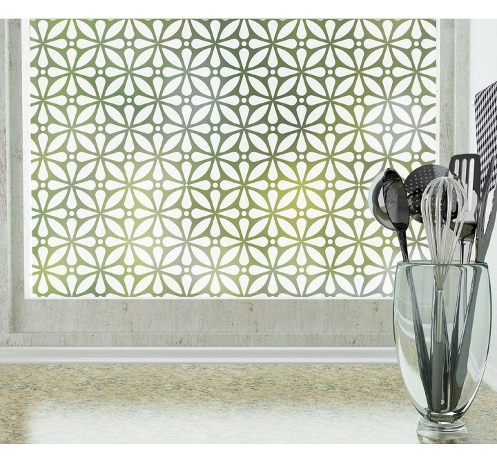 Odhams Press Geo Flora Frosted Non-Adhesive Decorative Window Film - Privacy Cling Film