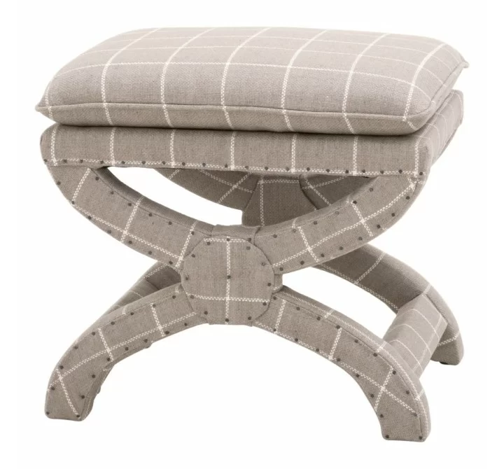 Gaston Ottoman - Windowpane Pebble - Front Side Angle