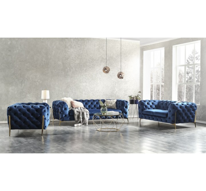 J&M Furniture Glamour Sofa in Blue Sofa Set